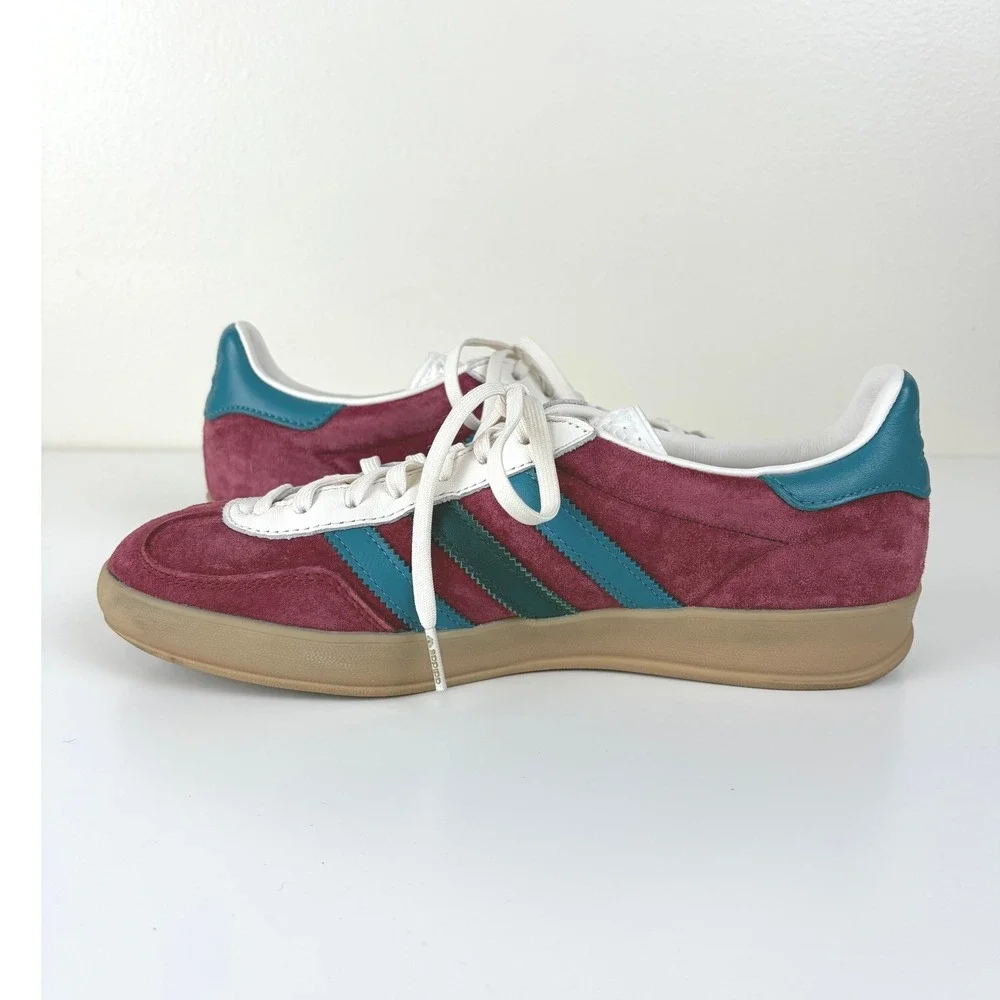 Adidas Gazelle Indoor Burgundy Teal Suede Gum Sneakers Men 8.5 Women 9.5